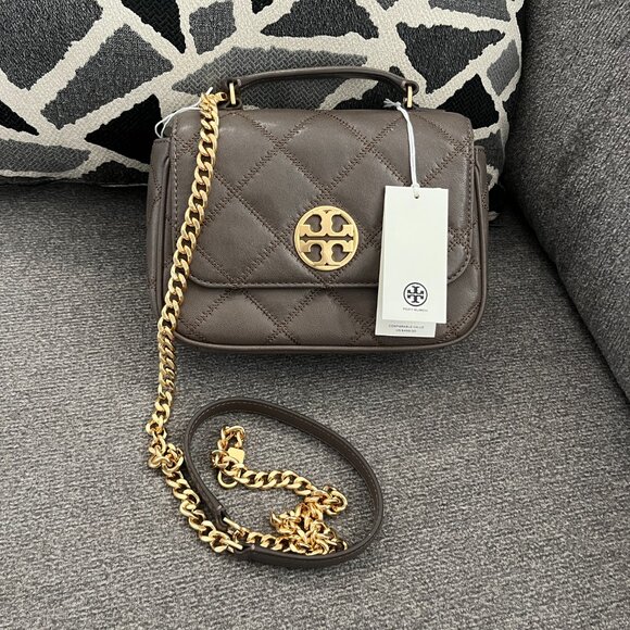 NWT TORY BURCH WILLA Mini Top Handle Leather Crossbody Bag $498 Volcanic Stone - Picture 8 of 8